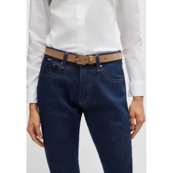 Boss Double B Monogram Suede Belt in Beige