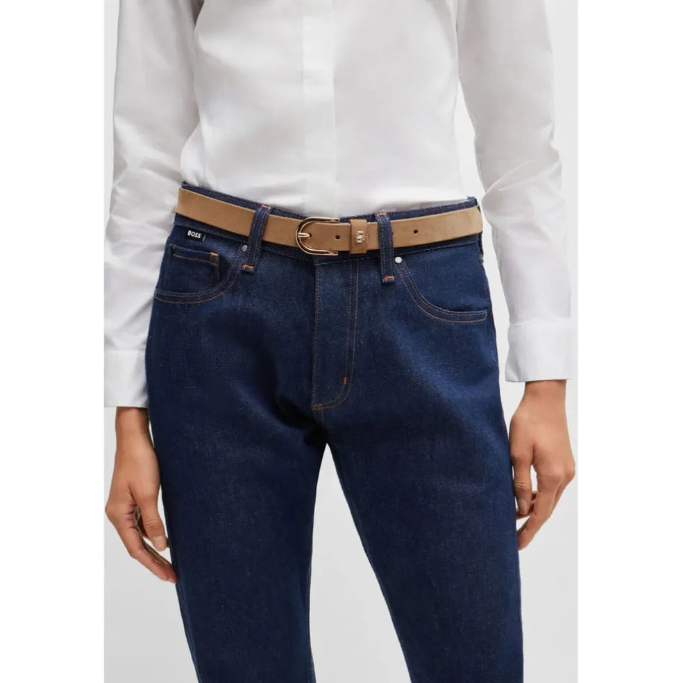 Boss Double B Monogram Suede Belt in Beige