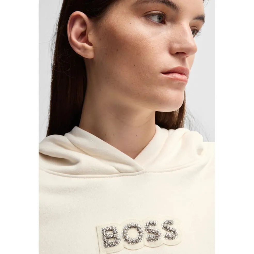 Boss Eblousa Crystal Logo Hoodie in White