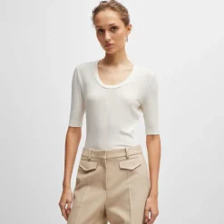 Boss Effilie Scoop-Neck Top in White
