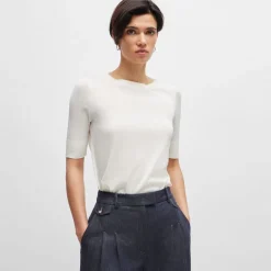 Boss Eleanza Short Sleeve Silk Top in White
