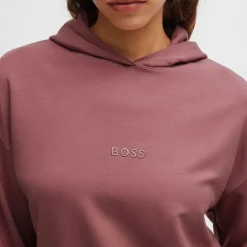 Boss Embroidered Logo French Terry Hoodie in Red