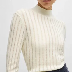 Boss Fatirami Structured Stripes Sweater in White