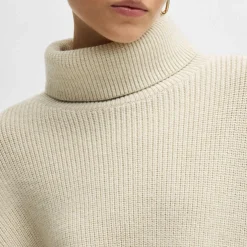 Boss Fernadina Ribbed Rollneck Sweater in Beige