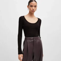 Boss Firama Scoop-Neck Sweater in Brown