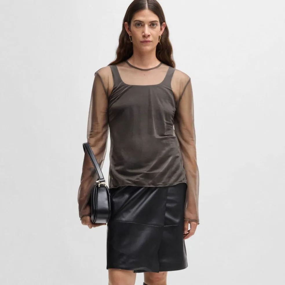 Boss Iloosy Long Sleeve Blouse in Beige