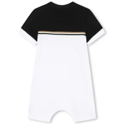 Boss Lettering Crew Neck Short Sleeve Onesie in White