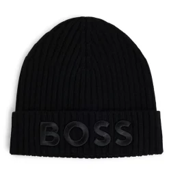 Boss Logo Embossed Lara Beanie in Black
