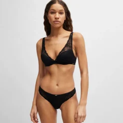 Boss Logo Trim Underwired Bra in Black