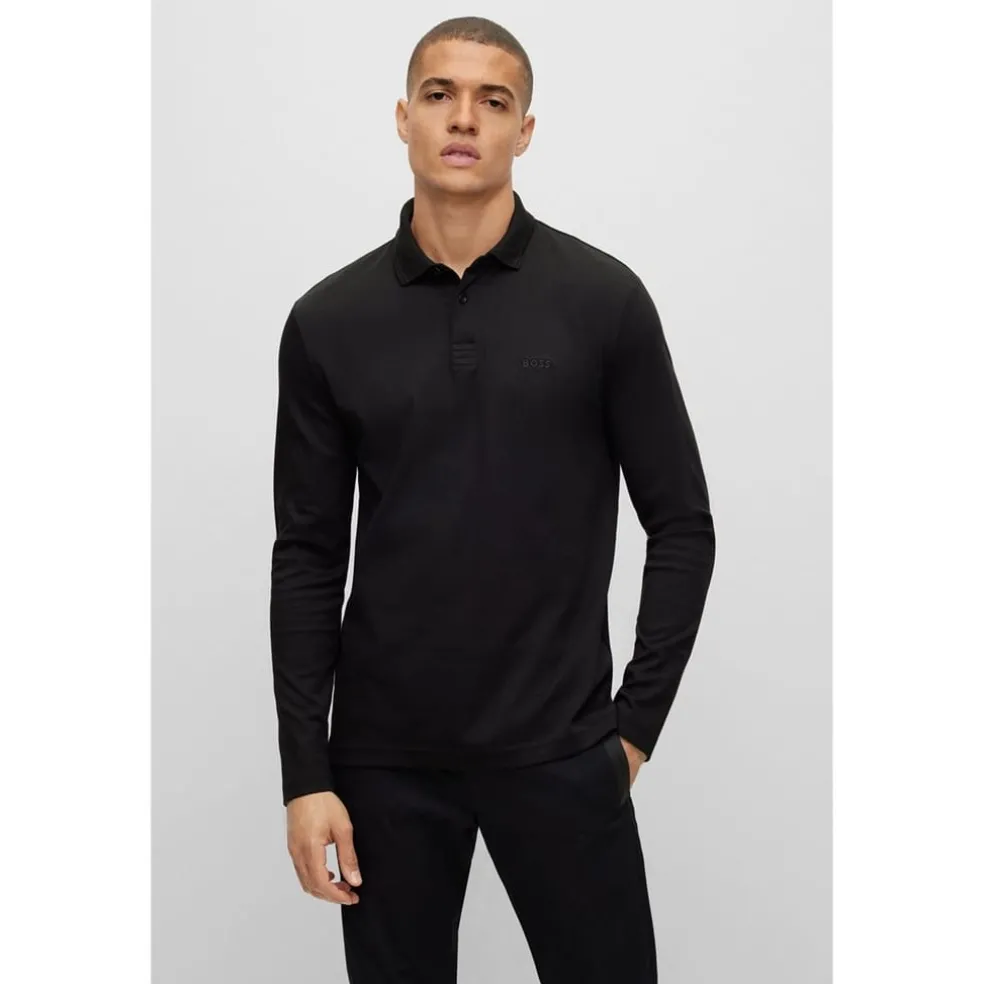 Boss Long Sleeve Polo Shirt in Black