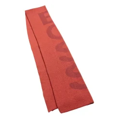 Boss Mens Cotton-Blend Scarf with Logo Structure in Red
