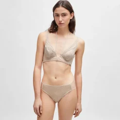 Boss Monogram Lace Triangle Bra in Beige