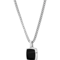 Boss Odell Black Onyx Pendant Necklace in Silver