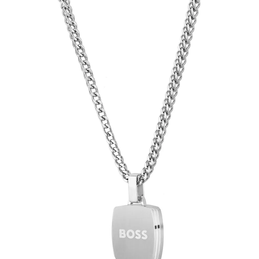 Boss Odell Black Onyx Pendant Necklace in Silver