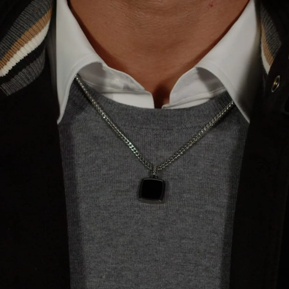Boss Odell Black Onyx Pendant Necklace in Silver