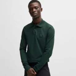 Boss Passerby Long Sleeve Polo Shirt in Green