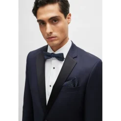 Boss Silk-Blend Tie & Pocket Square in Dark Blue