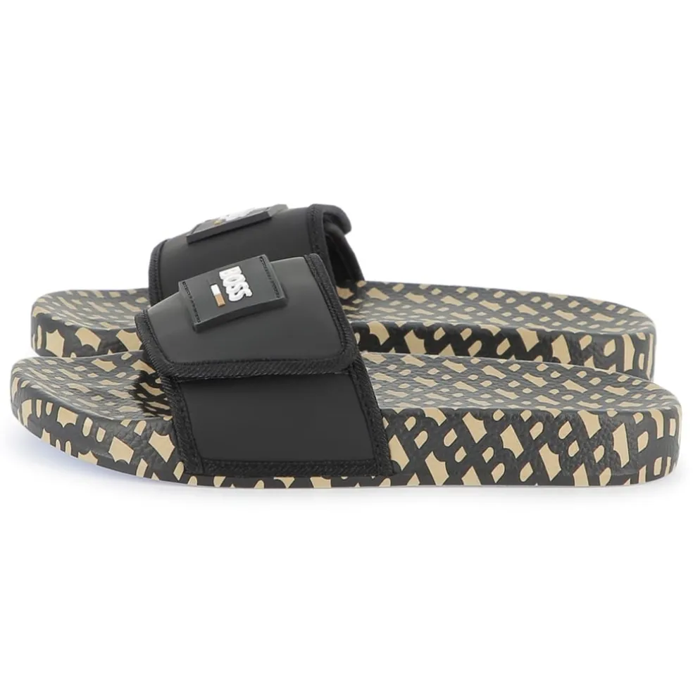 Boss Slider Slippers Childens in Black