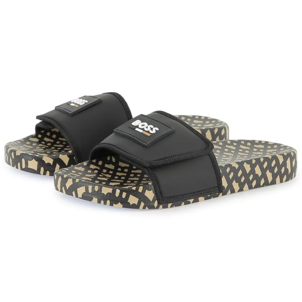 Boss Slider Slippers Childens in Black