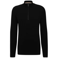 Boss Zip Neck Long Sleeve Regular Fit Sweater in Black