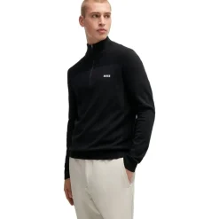 Boss Zip Neck Regular Fit Sweater in Black