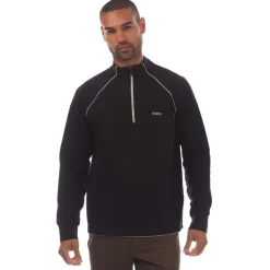 Boss Zip-Neck Sweatshirt with Embossed Artwork in Black