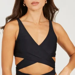 Brave Soul Around Plunge Bikini Top in Black