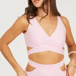 Brave Soul Bikini Top With Wrap Around Ties in Pink