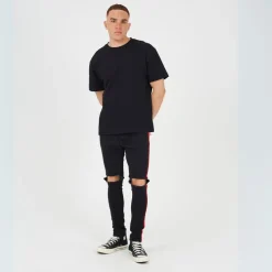 Brave Soul Fit Jeans With Contrast Side Seam Tape Detail in Grey