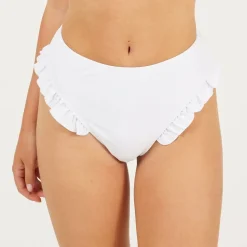 Brave Soul High Waisted Bikini Bottoms With Frill in White