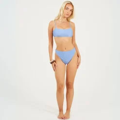 Brave Soul Leg High Waisted Bikini Bottoms in Blue