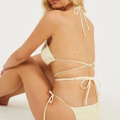 Brave Soul Neck Bikini Top With Crochet in Yellow