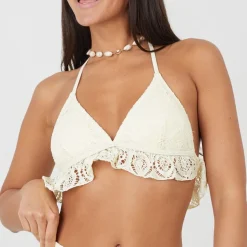 Brave Soul Neck Bikini Top With Crochet in Yellow