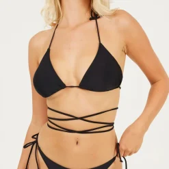 Brave Soul Neck Tie Bikini Top in Black