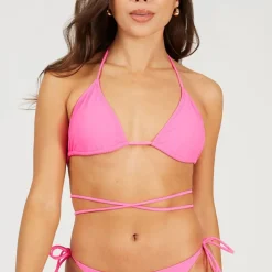 Brave Soul Neck Tie Bikini Top in Pink