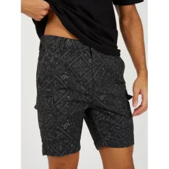 Brave Soul Print Cargo Shorts in Grey