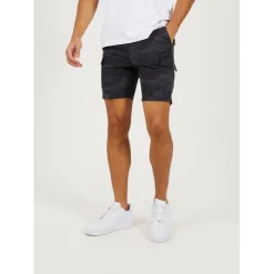 Brave Soul Print Cargo Shorts in Blue