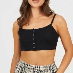 Brave Soul Through Crop Vest in Black