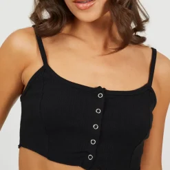 Brave Soul Through Crop Vest in Black