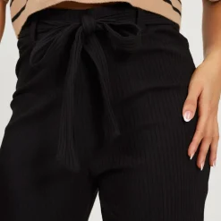 Brave Soul Trousers With Tie Belt in Black