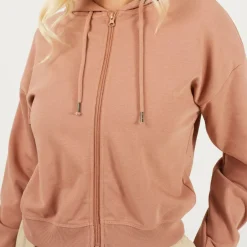 Brave Soul Zip Through Hoodie in Brown