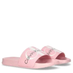 Calvin Klein Jeans Logo Slides Pool Sandals in Pink