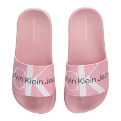 Calvin Klein Jeans Logo Slides Pool Sandals in Pink