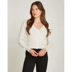 Calvin Klein Jeans Rib V-Neck Regular Fit Sweater in White