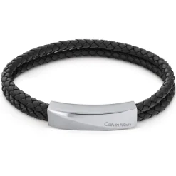 Calvin Klein Leather And Stainless Steel Double Strand Bracelet in Black