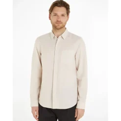 Calvin Klein Linen Cotton Regular Fit Shirt in Beige