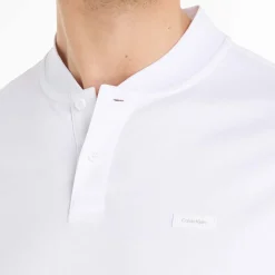 Calvin Klein Smooth Cotton Stand Collar Polo Shirt in White