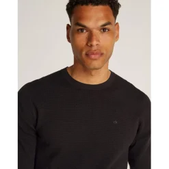 Calvin Klein Texture Crew Neck Regular Fit Sweater in Black