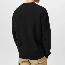 Calvin Klein Texture Jacquard Crew Neck Sweater in Black