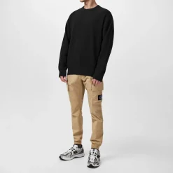 Calvin Klein Texture Jacquard Crew Neck Sweater in Black